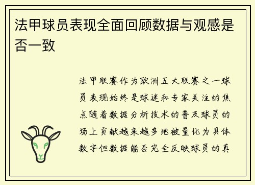 法甲球员表现全面回顾数据与观感是否一致